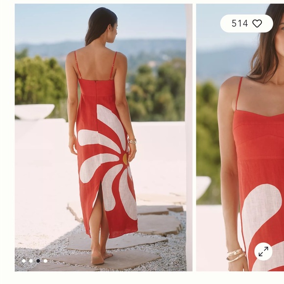 Cala de la Cruz Paloma Linen Midi Dress Red Floral Size Small NWT - Picture 2 of 12